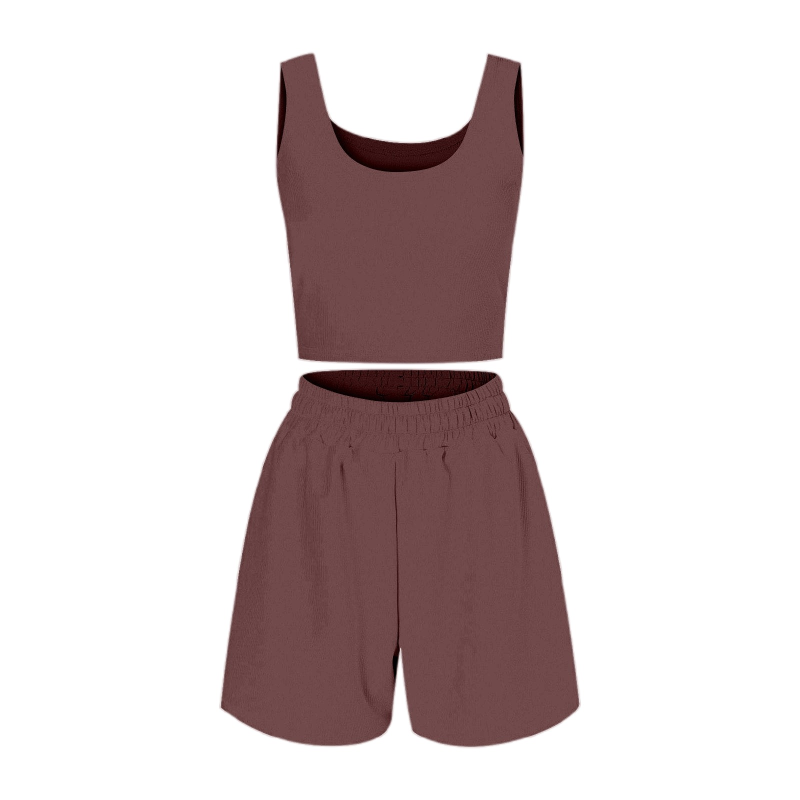 thumbnail image 4 of Conjunto de dos piezas de verano para mujer con top corto sin mangas y pantalones cortos: cintura alta, conjunto a juego para looks informales., 4 of 4